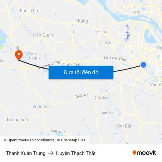Thanh Xuân Trung to Huyện Thạch Thất map
