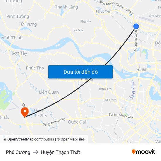 Phú Cường to Huyện Thạch Thất map