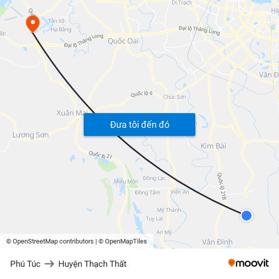 Phú Túc to Huyện Thạch Thất map