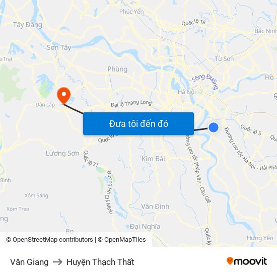 Văn Giang to Huyện Thạch Thất map