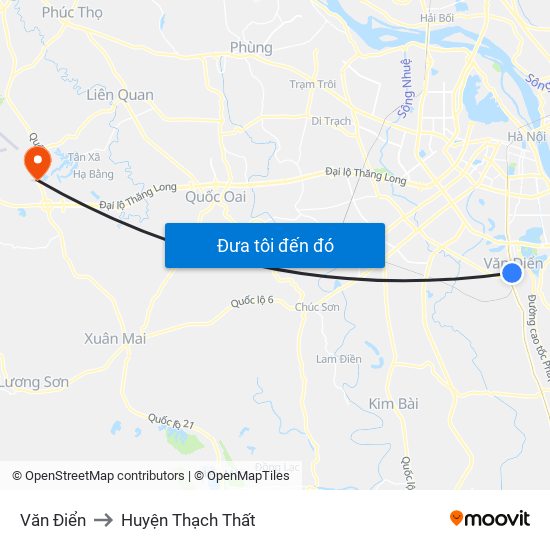 Văn Điển to Huyện Thạch Thất map