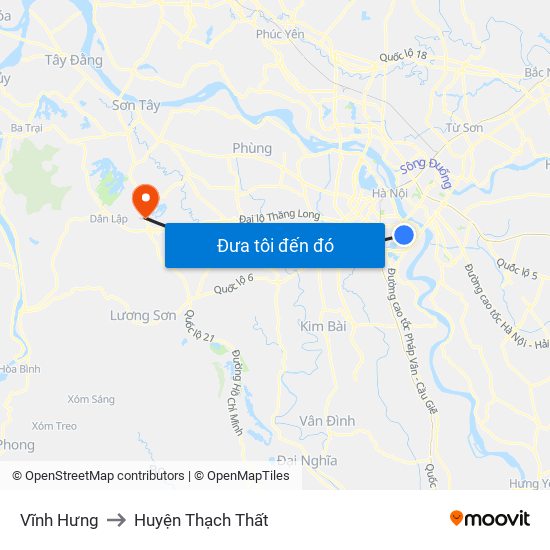 Vĩnh Hưng to Huyện Thạch Thất map