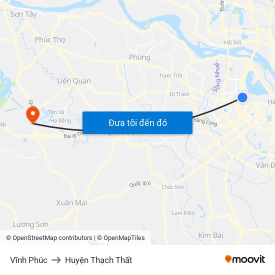 Vĩnh Phúc to Huyện Thạch Thất map