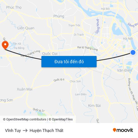 Vĩnh Tuy to Huyện Thạch Thất map