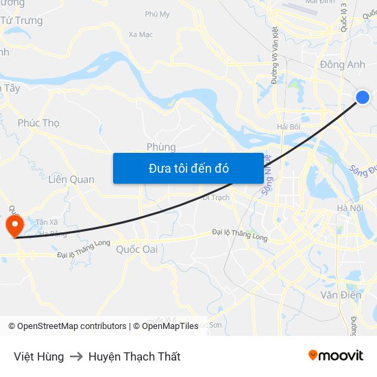 Việt Hùng to Huyện Thạch Thất map
