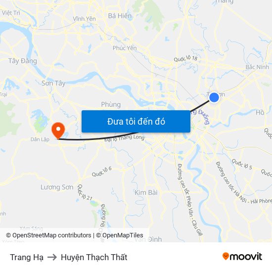 Trang Hạ to Huyện Thạch Thất map