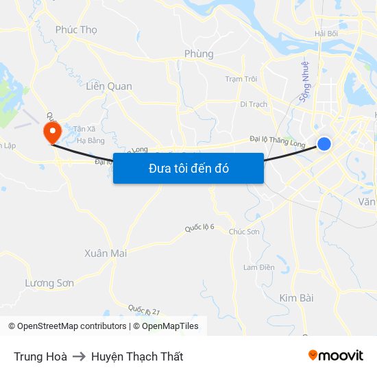 Trung Hoà to Huyện Thạch Thất map