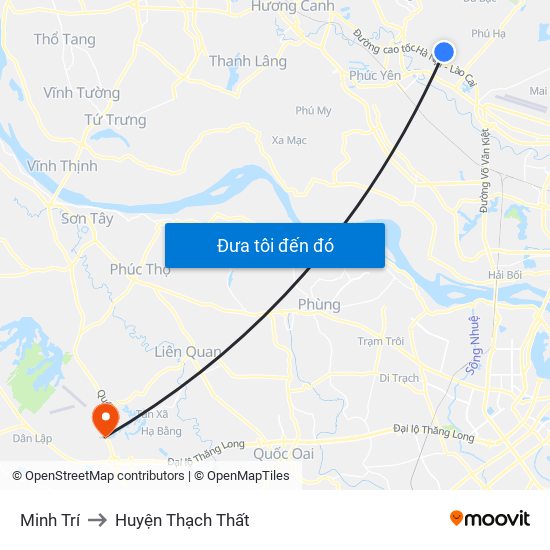 Minh Trí to Huyện Thạch Thất map