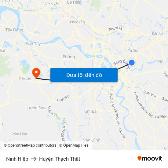 Ninh Hiệp to Huyện Thạch Thất map