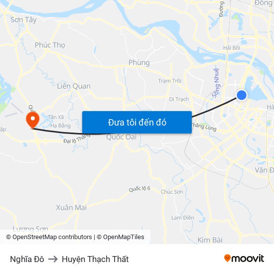 Nghĩa Đô to Huyện Thạch Thất map