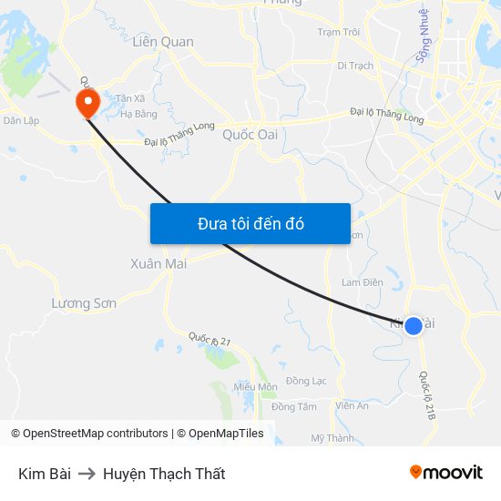 Kim Bài to Huyện Thạch Thất map