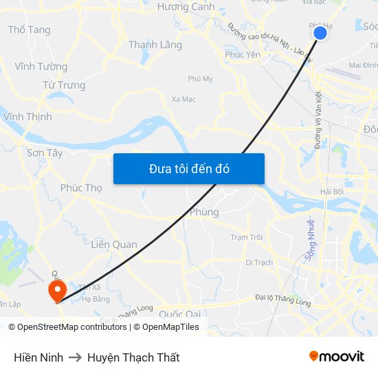 Hiền Ninh to Huyện Thạch Thất map