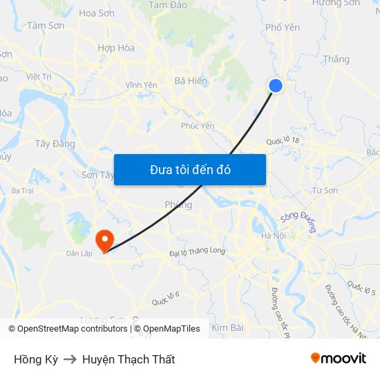 Hồng Kỳ to Huyện Thạch Thất map