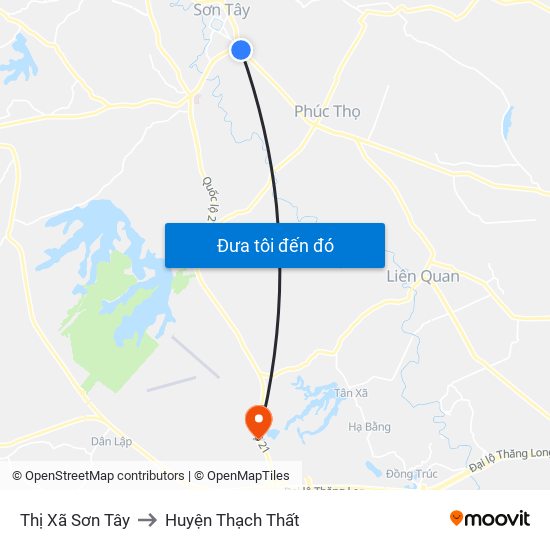 Thị Xã Sơn Tây to Huyện Thạch Thất map