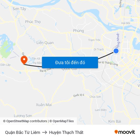 Quận Bắc Từ Liêm to Huyện Thạch Thất map