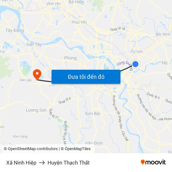 Xã Ninh Hiệp to Huyện Thạch Thất map