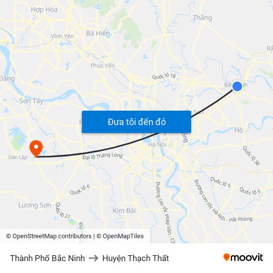 Thành Phố Bắc Ninh to Huyện Thạch Thất map