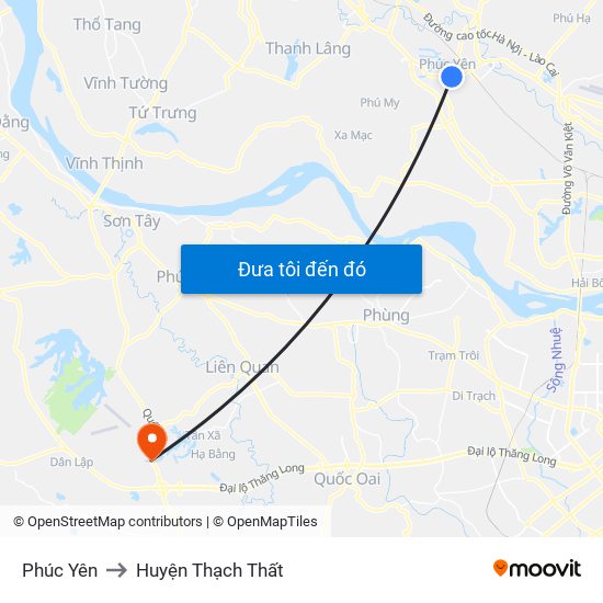 Phúc Yên to Huyện Thạch Thất map