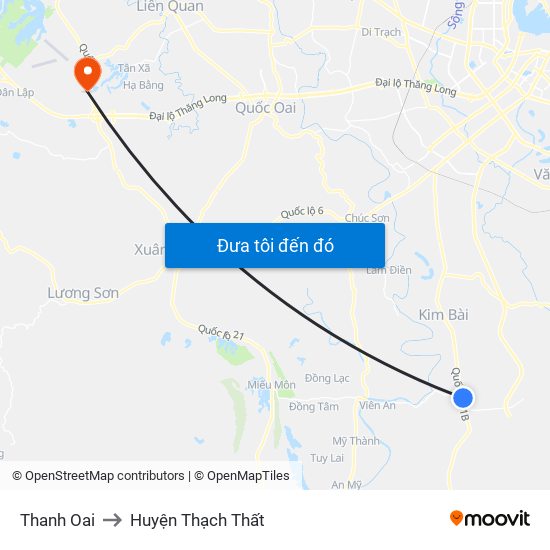 Thanh Oai to Huyện Thạch Thất map