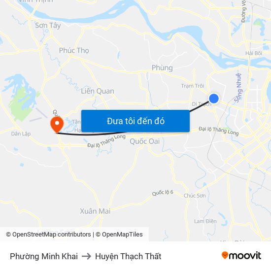 Phường Minh Khai to Huyện Thạch Thất map