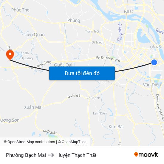 Phường Bạch Mai to Huyện Thạch Thất map