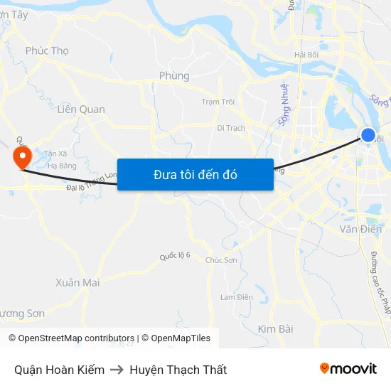 Quận Hoàn Kiếm to Huyện Thạch Thất map