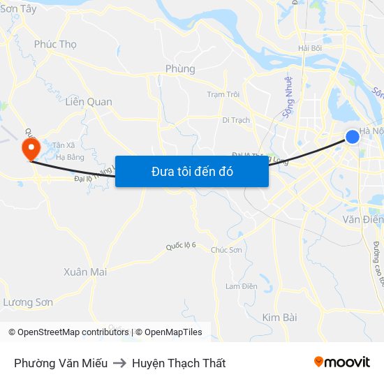Phường Văn Miếu to Huyện Thạch Thất map