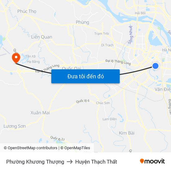 Phường Khương Thượng to Huyện Thạch Thất map