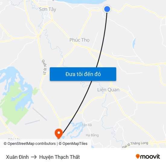 Xuân Đình to Huyện Thạch Thất map