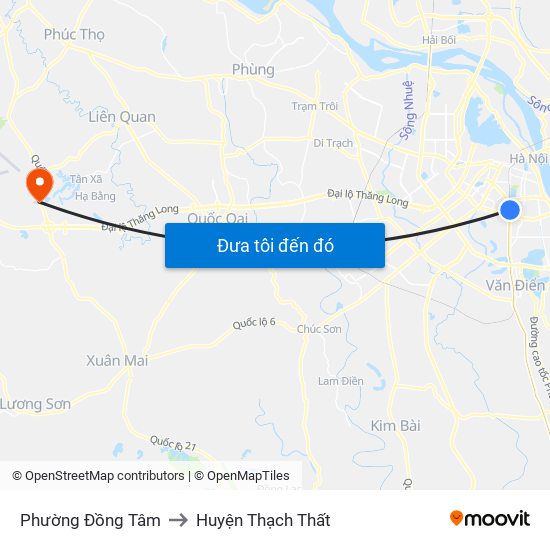 Phường Đồng Tâm to Huyện Thạch Thất map