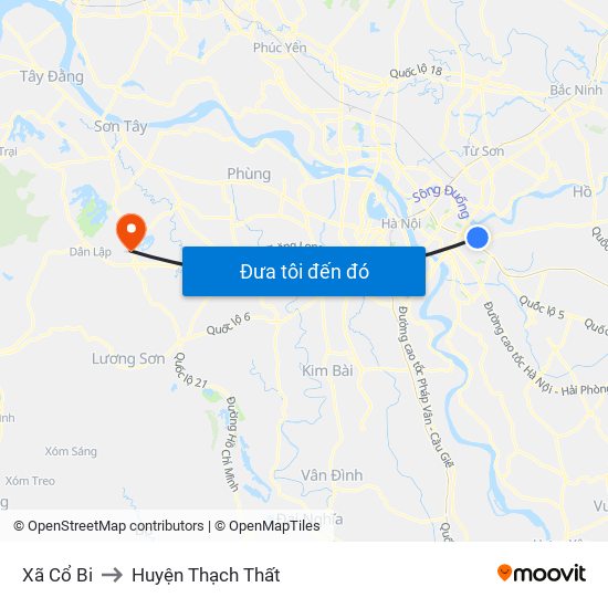 Xã Cổ Bi to Huyện Thạch Thất map