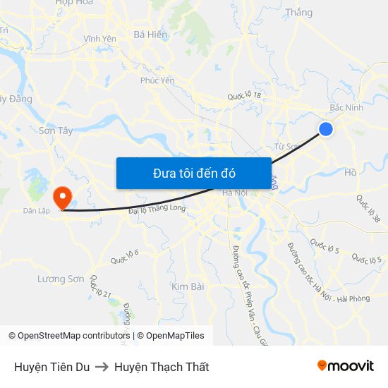 Huyện Tiên Du to Huyện Thạch Thất map