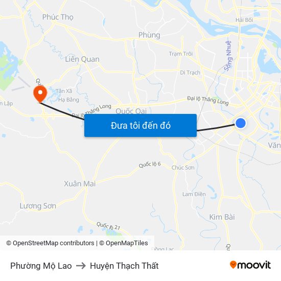 Phường Mộ Lao to Huyện Thạch Thất map