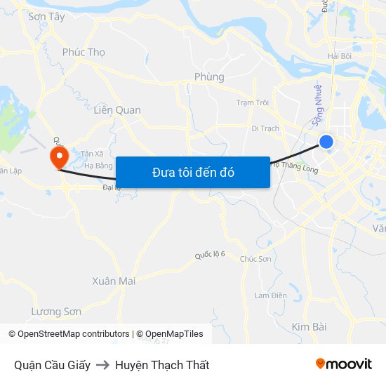 Quận Cầu Giấy to Huyện Thạch Thất map