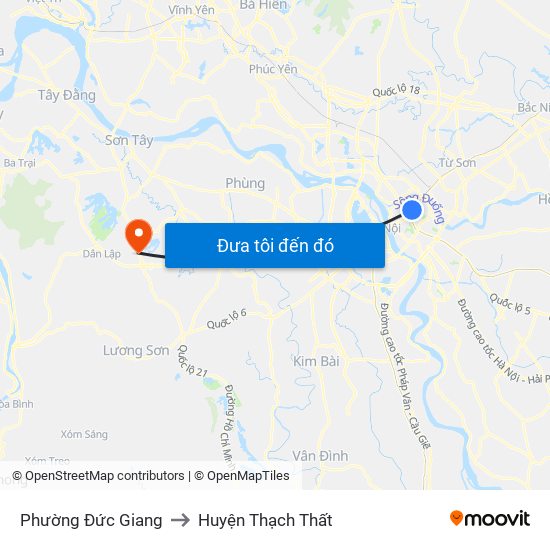 Phường Đức Giang to Huyện Thạch Thất map