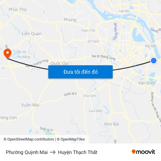 Phường Quỳnh Mai to Huyện Thạch Thất map