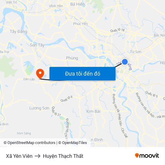 Xã Yên Viên to Huyện Thạch Thất map