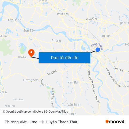 Phường Việt Hưng to Huyện Thạch Thất map