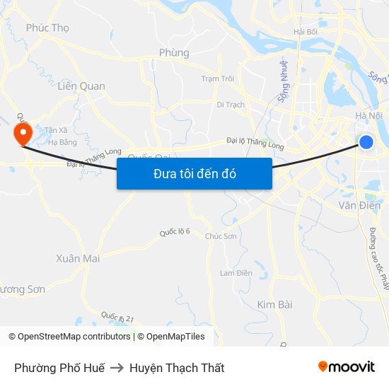 Phường Phố Huế to Huyện Thạch Thất map