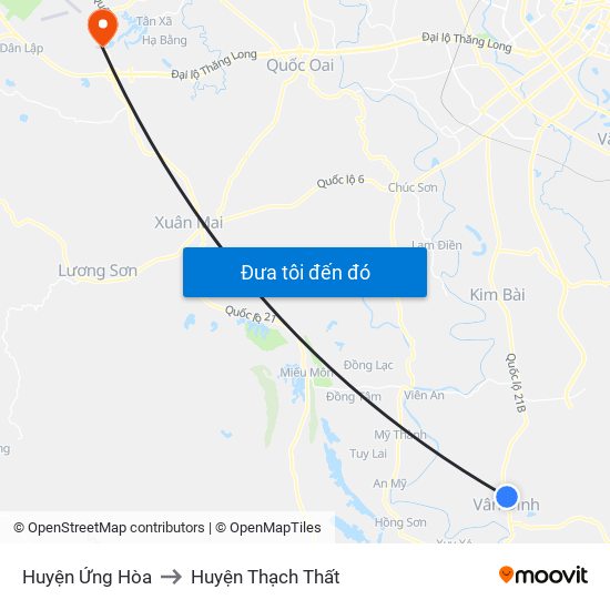 Huyện Ứng Hòa to Huyện Thạch Thất map