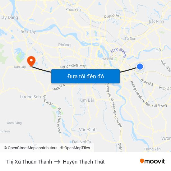 Thị Xã Thuận Thành to Huyện Thạch Thất map
