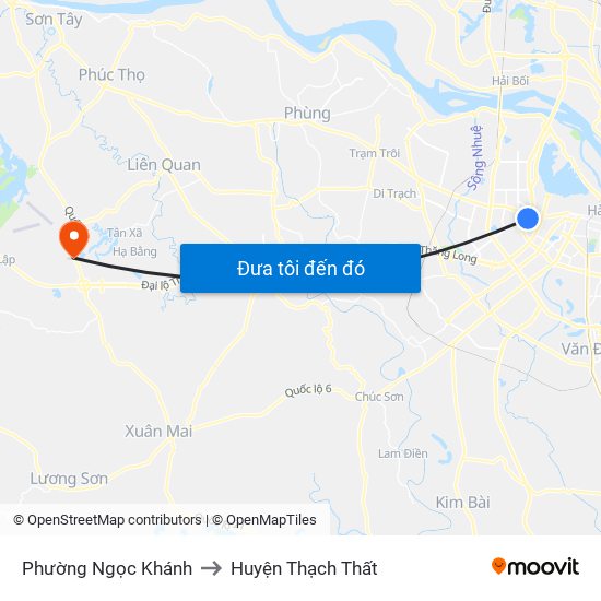 Phường Ngọc Khánh to Huyện Thạch Thất map