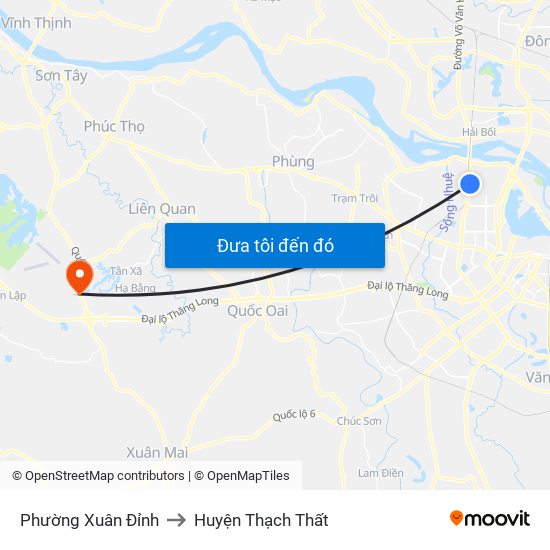 Phường Xuân Đỉnh to Huyện Thạch Thất map