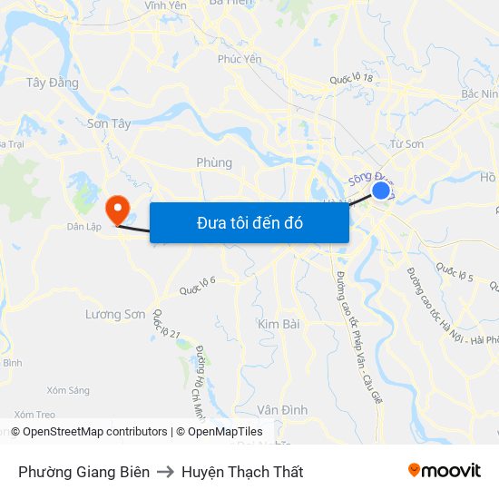 Phường Giang Biên to Huyện Thạch Thất map