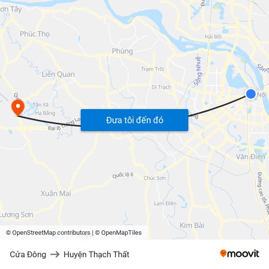 Cửa Đông to Huyện Thạch Thất map