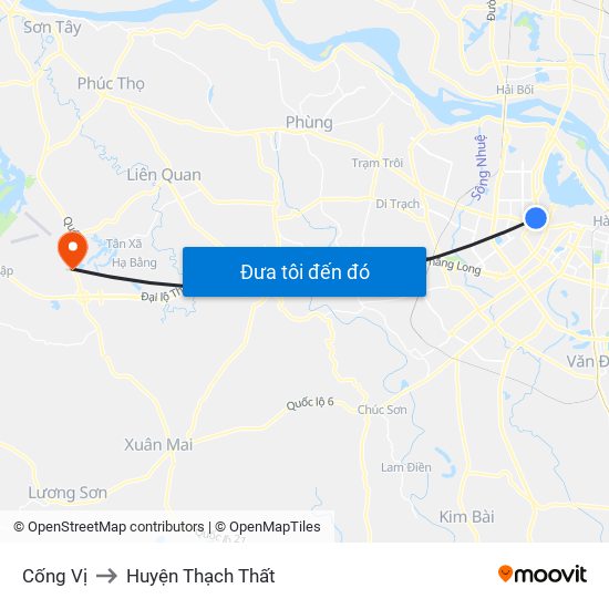 Cống Vị to Huyện Thạch Thất map