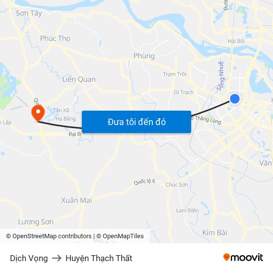 Dịch Vọng to Huyện Thạch Thất map
