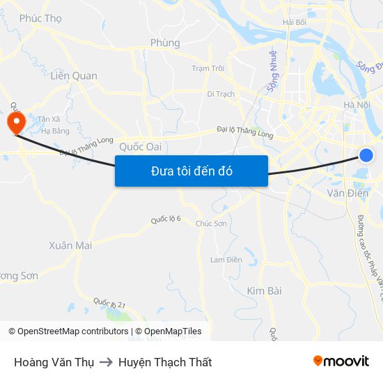 Hoàng Văn Thụ to Huyện Thạch Thất map