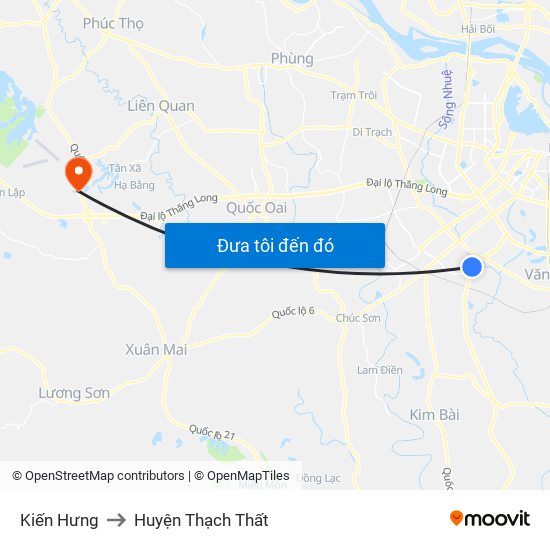 Kiến Hưng to Huyện Thạch Thất map