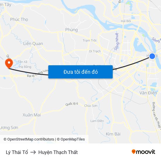 Lý Thái Tổ to Huyện Thạch Thất map